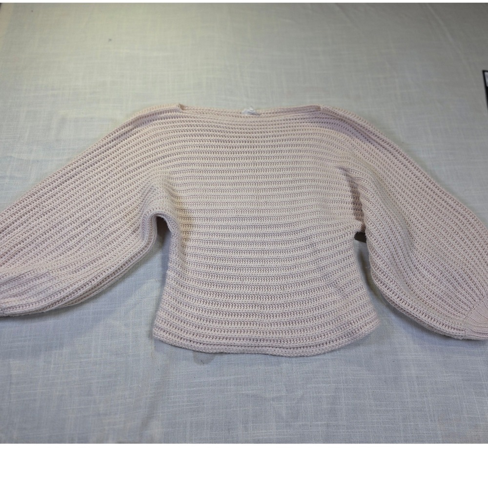 Twenty Ten Cream Ribbed Knit Balloon Sleeve Cropped Sweater SM S/M 1594